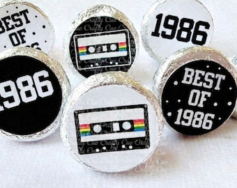 180 - 40th Birthday Cassette Tape Stickers 40th Birthday Party Favor Stickers for Candy Vintage 1986 40th Birthday Best of 1986 Birthday