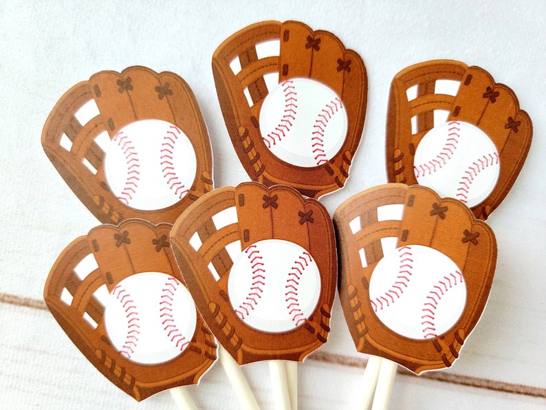 Baseball Cupcake Toppers, Baseball Glove Cupcake Toppers, Baseball Mitt Cupcake Toppers image 1