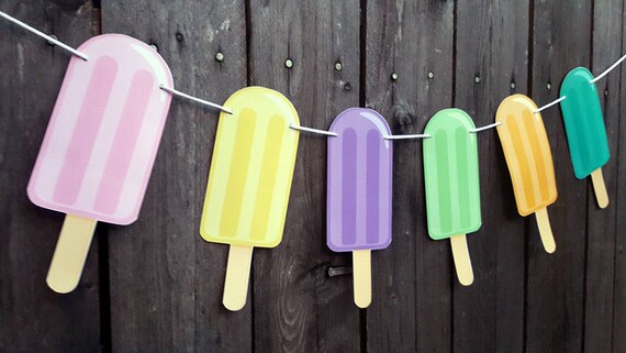 Popsicle Banner, Popsicle Garland, Summer Party, Ice Cream Garland, Ice Cream Banner Il_570xn