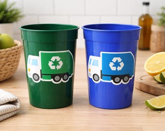 GARBAGE TRUCK PARTY Cups - Garbage Truck Birthday Garbage Truck Party Favors Garbage Truck Birthday Favors Trash Garbage Birthday Decoration