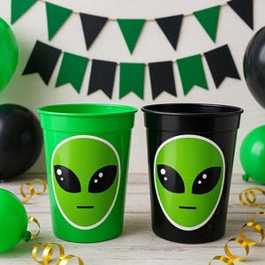 ALIEN PARTY CUPS -Alien Cups Alien Birthday Alien Party Alien Party Decorations Alien Party Supplies Ufo Party Cup Spaceship Cup Space Party