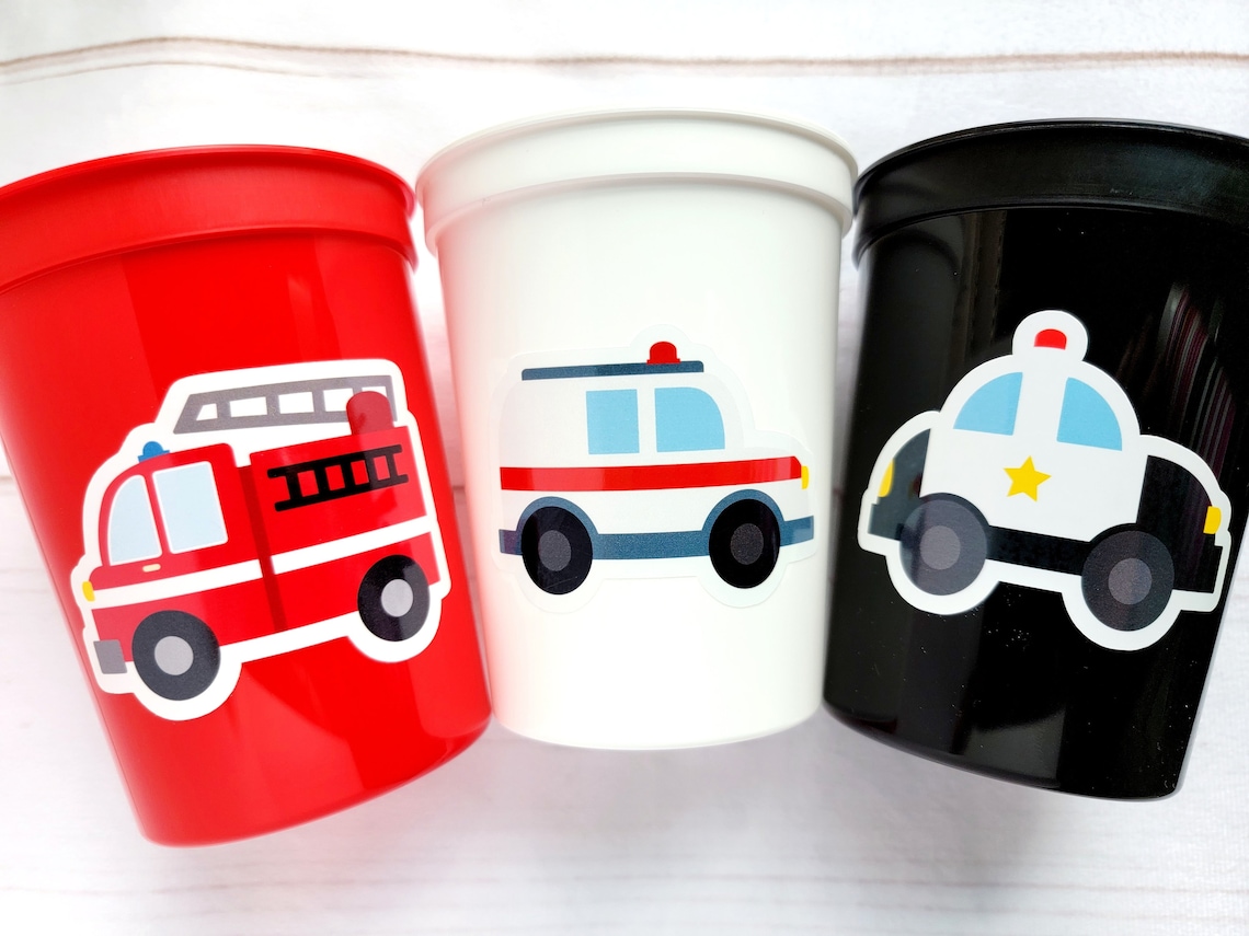 EMERGENCY VEHICLES PARTY Cups Emergency Vehicles Birthday Etsy