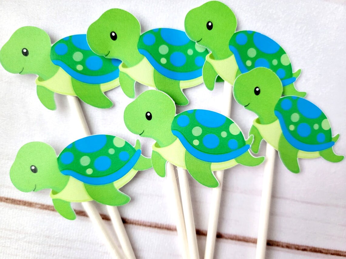 Turtle Cupcake Toppers Turtle Birthday Turtle Baby Shower Etsy