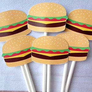 Hamburger Cupcake Toppers, Barbecue Cupcake, Fast Food Cupcake Toppers, Cook Out Cupcake Toppers, cheeseburger cupcake toppers (7917123P)