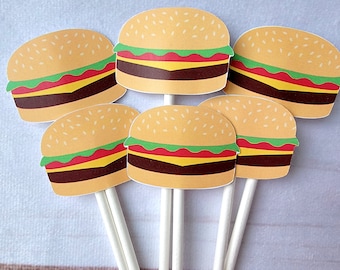 Hamburger Cupcake Toppers, Barbecue Cupcake, Fast Food Cupcake Toppers, Cook Out Cupcake Toppers, cheeseburger cupcake toppers (7917123P)