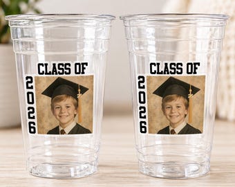 Custom Graduation Cups Custom Plastic Cups Personalized Photo Graduation Cups Custom Grad Photo Cups 2026 Graduation Party Cups Grad Favors