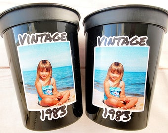 Custom Plastic Party Cups Personalized Party Cups Personalized 40th Birthday Cups Vintage 40th Cups 1983 Custom Face Party Cups Decorations