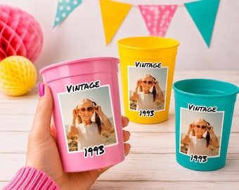 Custom Reusable Plastic Party Cups 16oz Personalized Party Favors Photo Birthday Cups with Face, Picture, Text for Parties Events Supplies