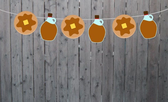 Pancake and Syrup Garland, Pancake Garland, Pancake Banner, Pancakes and Pajamas, Slumber Party, Pancake Photo Prop, Pancake Decorations Il_570xn