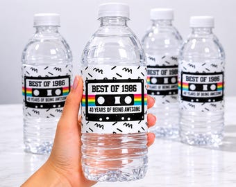40th Birthday Water Bottle Labels 40th Birthday Water Bottle Favors 1986 Cassette Tape Water Bottle Labels 1986 Favors Vintage 1986