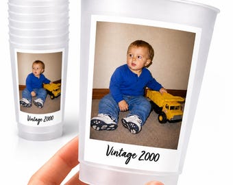 Personalized Frosted Party Cups with Photo, Custom Reusable Party Favors, Picture Keepsake Cups for Birthdays, Graduations, Weddings, Events
