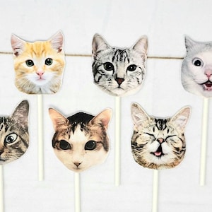 Cat Cupcake Toppers, Cat Party Cupcake Toppers, Cat Faces Cupcake Toppers image 1