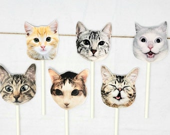 Cat Cupcake Toppers, Cat Party Cupcake Toppers, Cat Faces Cupcake Toppers