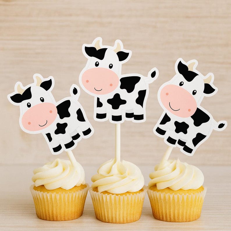 Topper Sapi Cow Cupcake Toppers, Farm Animal Cupcake Toppers, Farm Birthday Cupcake ...