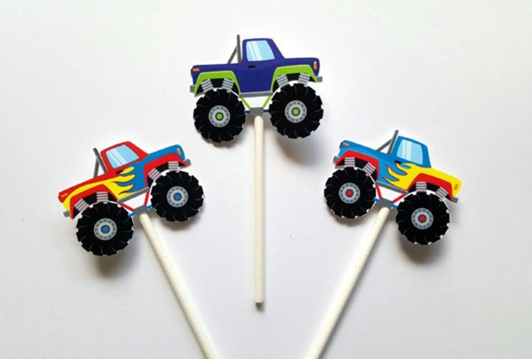 Monster Truck Cupcake Toppers, Monster Truck Cake Toppers, Monster ...