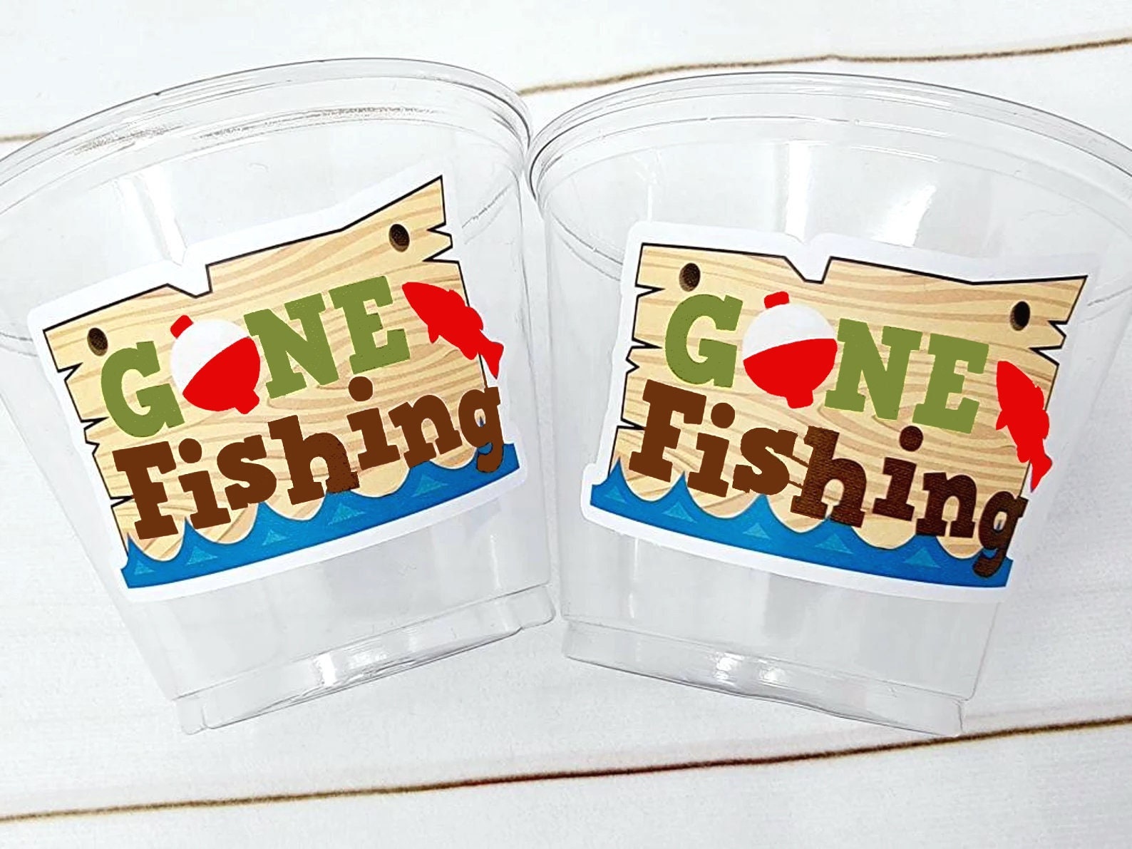 FISHING PARTY CUPS Gone Fishing Party Fishing Party the Big One Fishing  Bobber Decorations Fishing Birthday Fishing First Party Bait Cups 