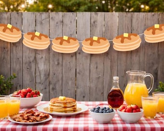 Pancake Garland, Pancake Banner, Pancakes and Pajamas, Slumber Party, Pancake Photo Prop, Pancake Decorations, Breakfast Birthday Party