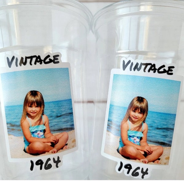 Custom Plastic Party Cups Personalized Party Cups Personalized 60th Birthday Cups Vintage 60th Cups 1964 Custom Face Party Cups Decorations