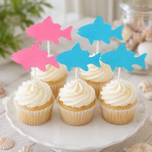 Fishing Gender Reveal Cupcake Toppers, Pink and Blue Fish Cupcake Toppers, Baby Shower Decorations, Gender Reveal Party Decor, Fishing Party