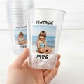 Custom Photo Cups 16oz | Personalized Plastic Party Cups with Text & Picture | Face Cups Birthday Favors | Vintage Year Est Cups Decorations