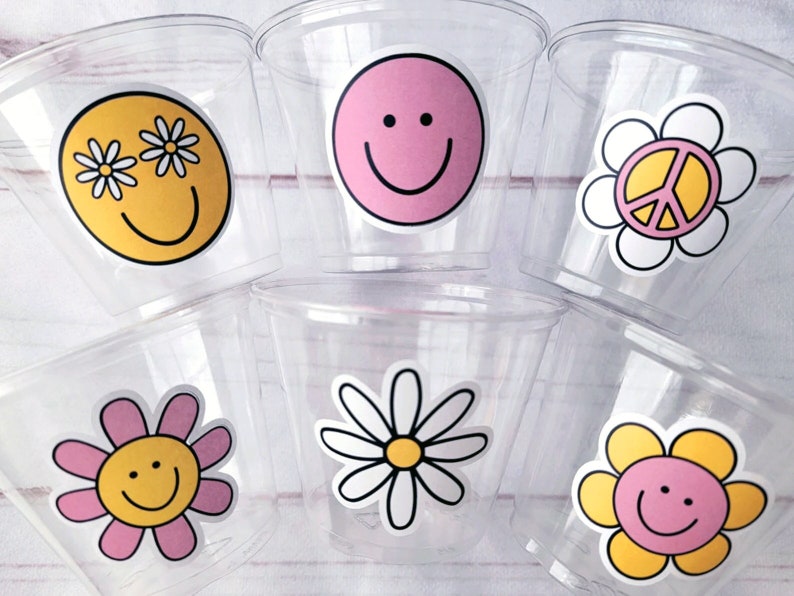 70s PARTY CUPS 70's Birthday Cups 70's Party Cups 70s Decorations 70's Birthday Party 70s Birthday Party Decorations Hippy Two Groovy Cups image 1