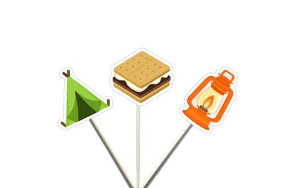 Camping Cupcake Toppers, Camping Tent Cupcake Toppers, Camping Cake Toppers, Camping Party Supplies, Camping Decorations Il_570xn