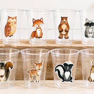 WOODLAND PARTY Cups- Woodland Cups Woodland Animals Woodland Decorations Woodland Birthday Woodland Baby Shower Woodland Birthday Party image 1