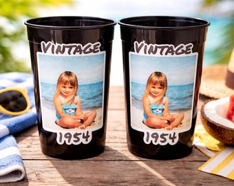 Custom Plastic Party Cups Personalized Party Cups Personalized 70th Birthday Cups Vintage 70th Cups 1954 Custom Face Party Cups Decorations
