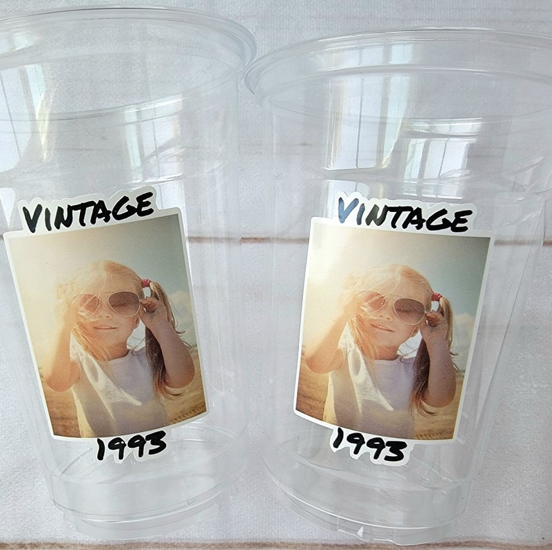 Custom Plastic Party Cups Personalized Party Cups Personalized 30th Birthday Cups Vintage 30th Cups 1994 Custom Face Party Cups Decorations image 3