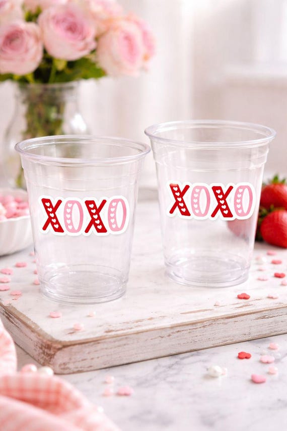 VALENTINE'S DAY CUPS - Valentine Party Cups Valentines Gifts Valentines Day Gifts Valentines Day Favor Cups Galentine's Day Cups XoXo Cups
