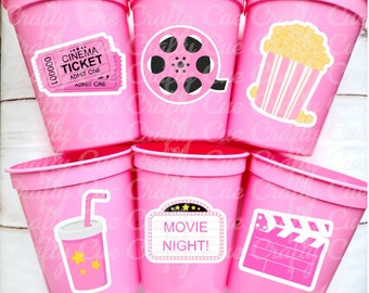 MOVIE PARTY CUPS - Popcorn Birthday Party Cups Movie Party Favors Popcorn Party favors Movie party Supplies Cinema Pink Popcorn Movie Cups