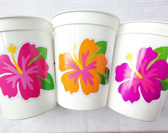 LUAU PARTY CUPS -Aloha Party Cups Luau Party Decoration Hibiscus Party Cups Luau Baby Shower Tropical Party Decorations Luau First Birthday