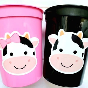 FARM ANIMAL CUPS - Cow party cups Cow Birthday Cups Cow Party Favors Cow Cups Cow Party Supplies Cow Reusable Cups Cow Baby Shower Cups Cows