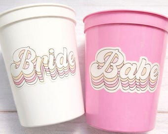 BRIDE AND BABE Party Cups - Bachelorette Party Cups Pink Bachelorette Cups Wedding Cups Bachelorette Party Favors Bride Babes Wedding Gifts