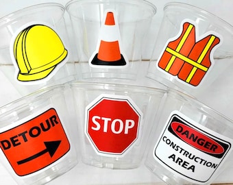 CONSTRUCTION PARTY CUPS - Construction Truck Cups Construction Birthday Construction Party Construction Sign Decorations Cups Dump Truck