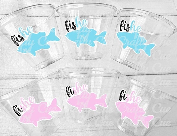 Fish-he or Fish-she Cups Fish Baby Gender Reveal FISHING Party Cups Fishing  Baby Shower Fishing Favors Fishing Decorations Fishing Party 