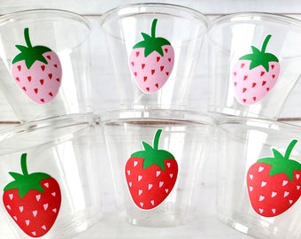 STRAWBERRY PARTY CUPS - Strawberry Birthday Cups Strawberry Cups First Birthday Strawberry Party Decorations Strawberry Baby Shower
