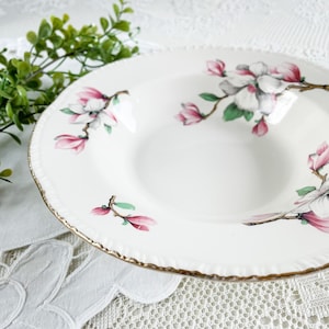SOUP CRUSE Bowl Flat Rim Dogwood Homer Laughlin Gold Trim Vintage Farmhouse Cottage