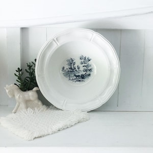 SERVING BOWL Liberty Hall Ironstone Large Flat Rim Blue Maine Village Vintage