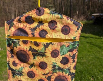 Handmade Clothespin Bag | Hanging Laundry Peg Holder | Fabric Clothespin Storage Bag | Laundry Room Organizer | Sunflower & Paisley Designs