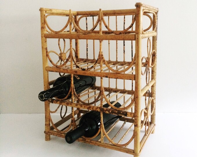 Rattan Wine Rack // Vintage Rattan Wicker Wine Rack Twelve 12 Etsy