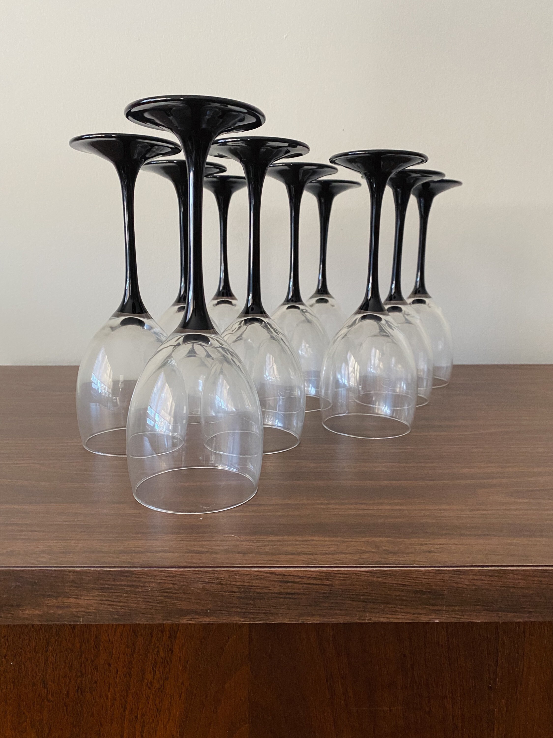 French Vintage White Wine Glasses // Set of Ten 10 Black Stem Etsy
