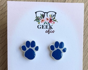 Blue Paw Print Clues Small Stud Earrings