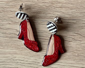 Movie Gliter Red Heels Stud Dangle Earrings