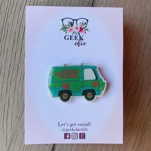 Crime Solving Dog Van Shrink Plastic & Resin Pin Rubber Back Charm