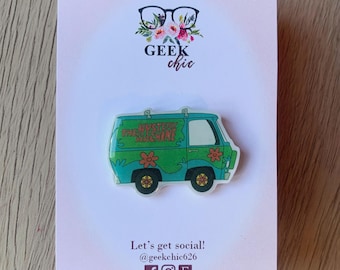 Crime Solving Dog Van Shrink Plastic & Resin Pin Rubber Back Charm