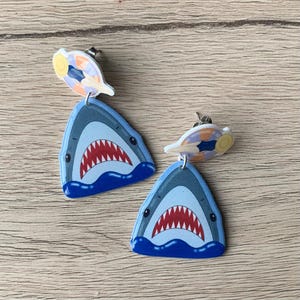 Shark Horror Film Stud Dangle Earrings