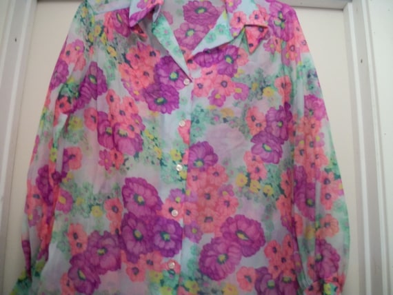 Vintage AWESOME 70S 80S Pink & Purple FLOWER POWE… - image 2