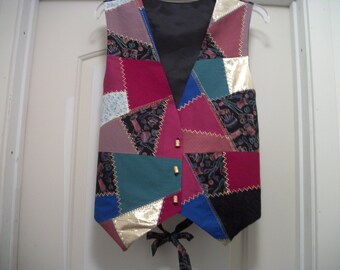 Retro 80s 90s Hace lindo tema de costura PATCHWORK VEST, grande o extra grande