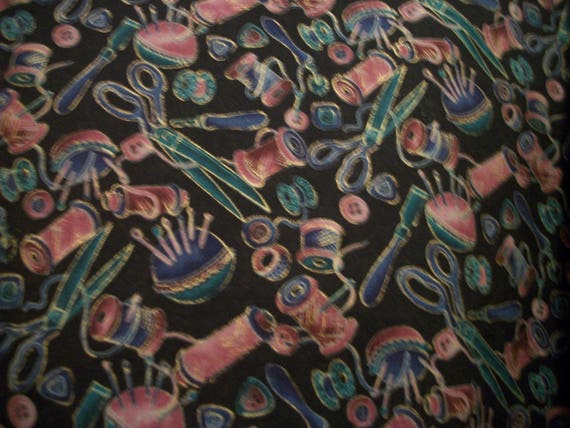 Retro 80s 90s Does Cute SEWING Theme PATCHWORK VE… - image 4